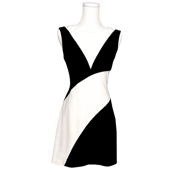 Karen Millen Black White Color Block Ponte Roma Bodycon Sleeveless Dress Size 6 - Picture 1 of 10
